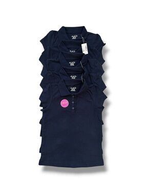 5 Pk NWT Girls Navy Uniform Ruffle Soft Stretch Pique Polo Shirt Size M 7/8